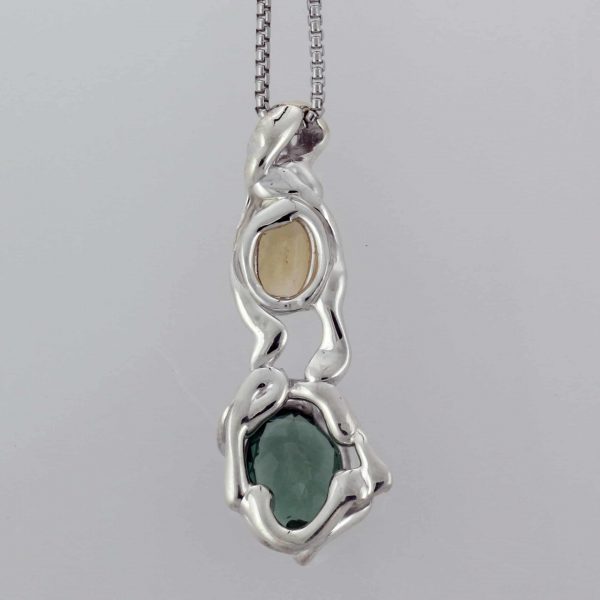 Sterling Silver Pendant With Citrine and Green Quartz3